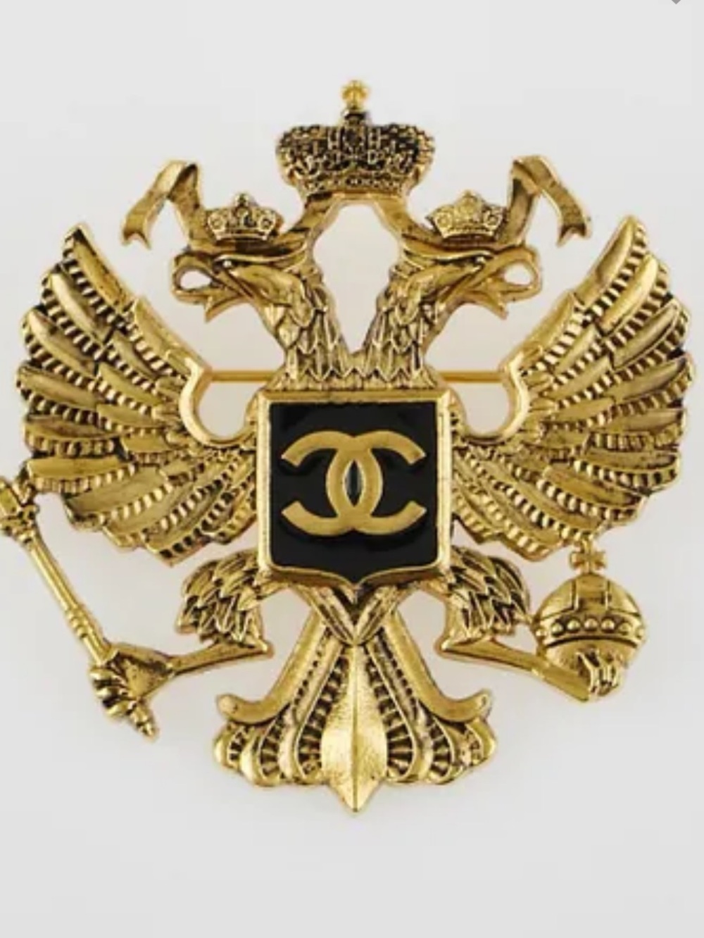 💘ChaneI🦅 Paris-Moscou Gold Tone Double Headed Eagle Brooch 🦅